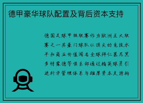 德甲豪华球队配置及背后资本支持